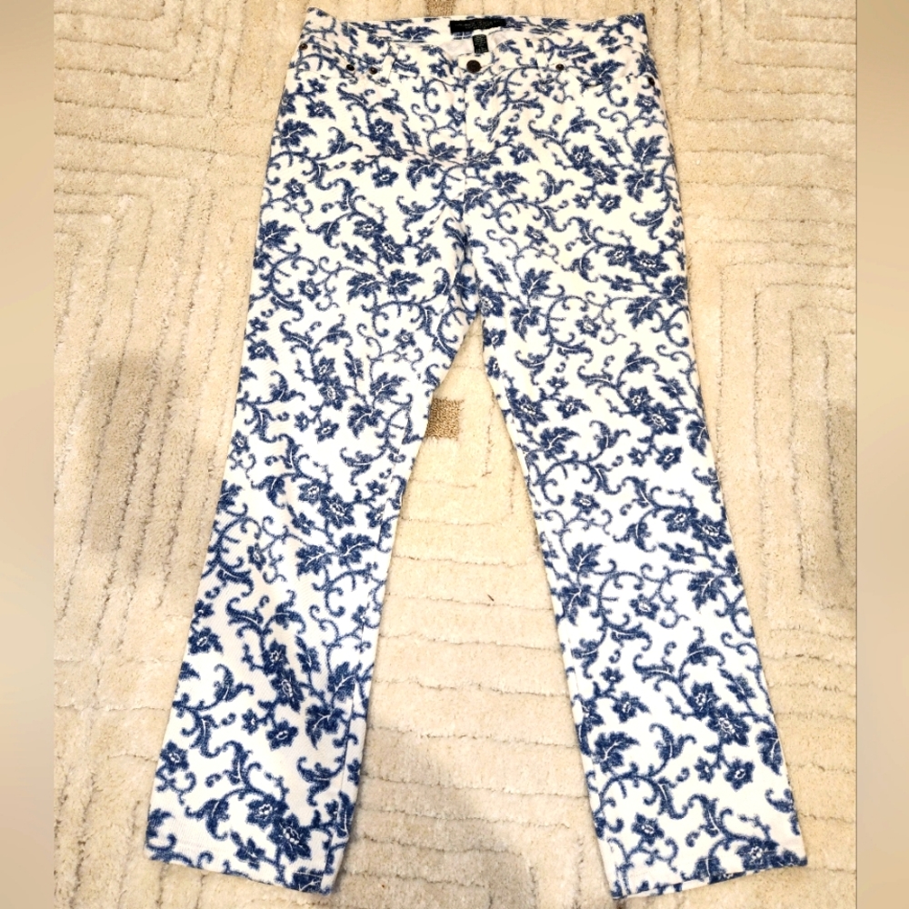Lauren Ralph Lauren Jeans White Blur Floral Stretch Denim Classic Size 10P 0015